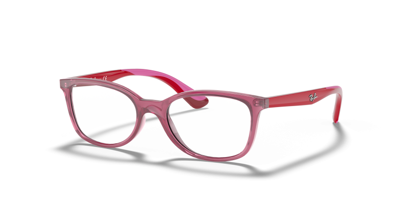 แว่นสายตา Rayban RY1586-3777 มุมเฉียง สีแดงโปร่งใส สำหรับเด็กทุกเพศ