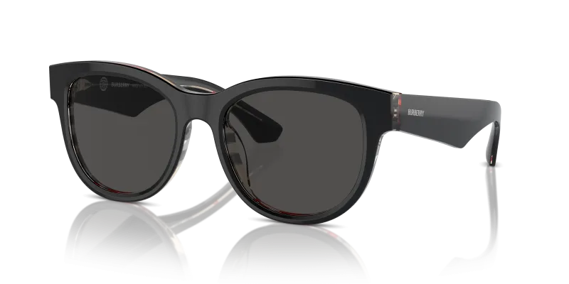 แว่นกันแดด Burberry BE4432U-412187 Top Black On Vintage Check Dark Grey Burberry BE4432U 412187 แว่นกันแดดทรงแฟนทอสลายซ่อน สำหรับผู้หญิง