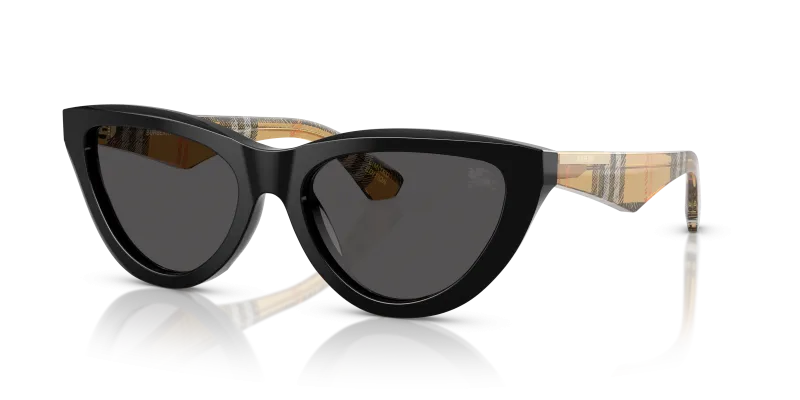 Burberry BE4436U-418887 แว่นกันแดดกรอบดำ ขาลายหมากรุกโทนทราย สำหรับผู้หญิง