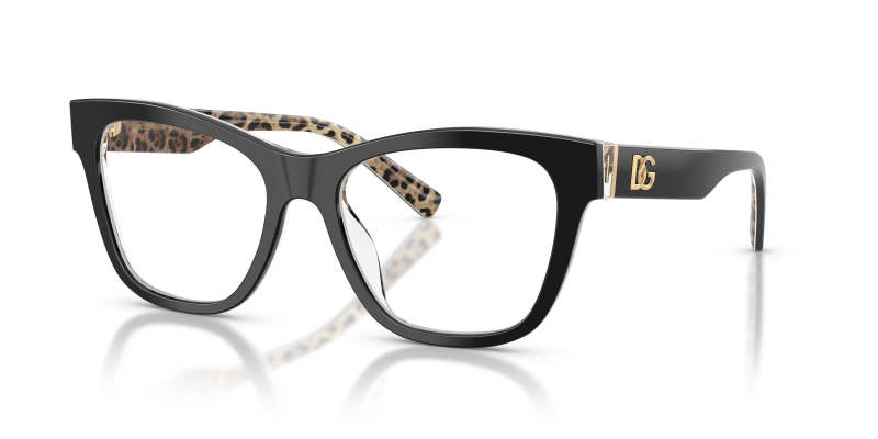 กรอบแว่นสายตา Dolce & Gabbana DG3430-3299 Black On Leo Brown Dolce & Gabbana DG3430 3299 แว่นสายตาลายเสือดาวดำน้ำตาล สำหรับผู้หญิง