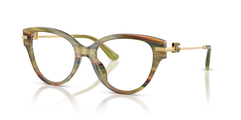 กรอบแว่นสายตา Dolce & Gabbana DG3438-3475 Striped Green Transparent Dolce & Gabbana DG3438 3475 แว่นสายตาลายแถบเขียวโปร่งใส สำหรับผู้หญิง
