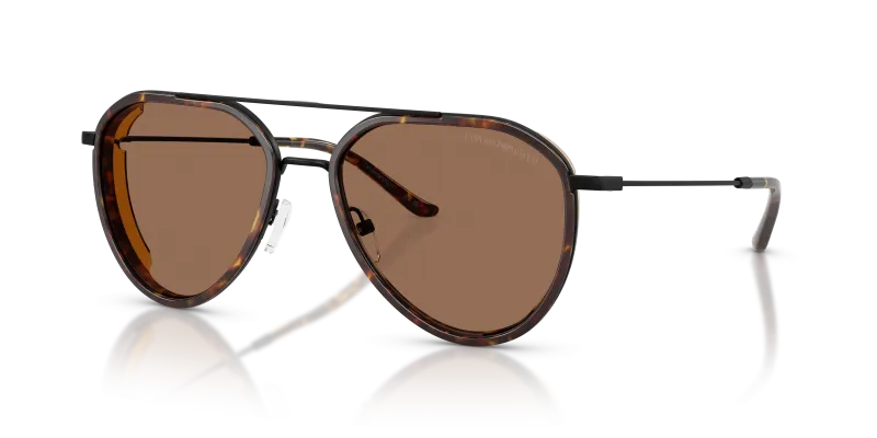 แว่นกันแดด Emporio Armani EA2163-300173 Matte Black Dark Brown Emporio Armani EA2163 300173 แว่นกันแดดทรงนักบินสีดำด้าน สำหรับผู้ชาย