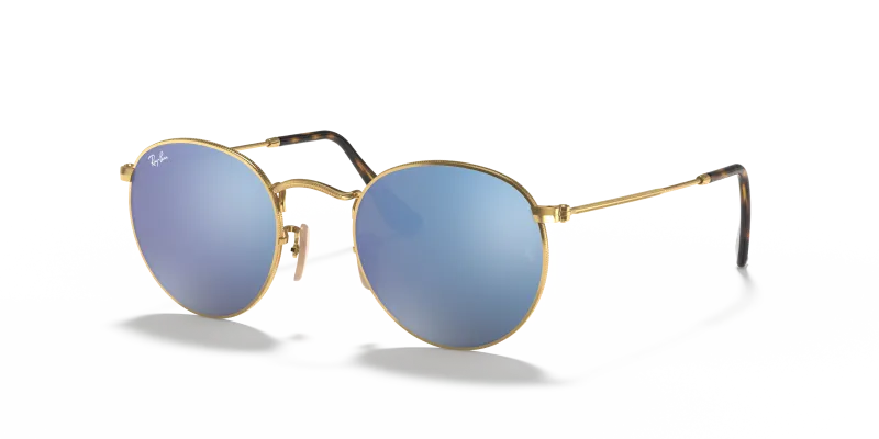 Rayban Round Metal RB3447N 001 9O กรอบทองอะริสต้า เลนส์มิเรอร์น้ำเงินไล่ระดับ