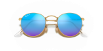 แว่นกันแดด Rayban Round Metal RB3447-112/4L Gold Blue Polarized Rayban Round Metal RB3447 112 4L close-up ด้านหน้า