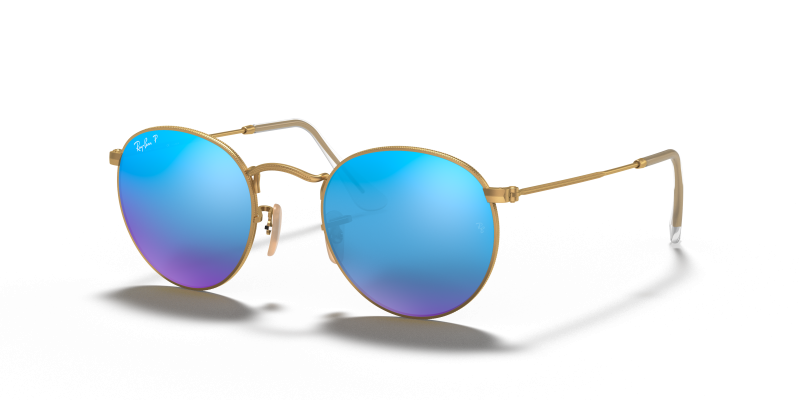 แว่นกันแดด Rayban Round Metal RB3447-112/4L Gold Blue Polarized Rayban Round Metal RB3447 112 4L แว่นกันแดดทองด้าน สำหรับผู้ชาย