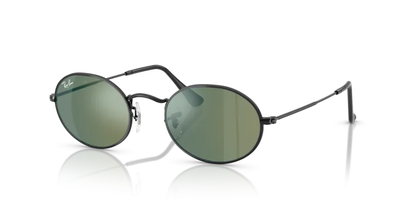 Rayban Oval RB3547N 002 68 กรอบดำ เลนส์มิเรอร์น้ำเงิน