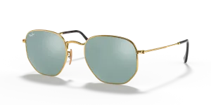 Rayban RB3548N-001/30 อะริสต้าทอง แว่นกันแดดทรงหกเหลี่ยมเลนส์เงินแฟลช สำหรับทั้งสองเพศ