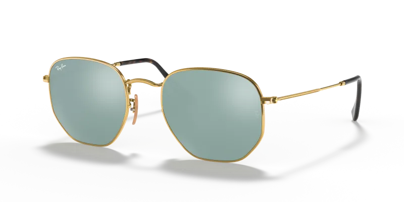 Rayban RB3548N-001/30 อะริสต้าทอง แว่นกันแดดทรงหกเหลี่ยมเลนส์เงินแฟลช สำหรับทั้งสองเพศ