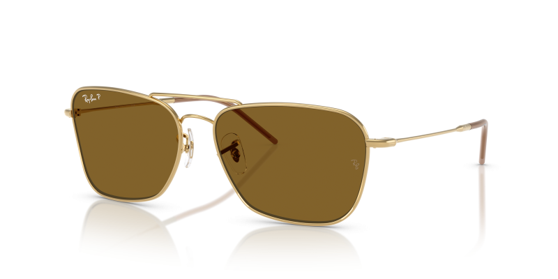 แว่นกันแดด Rayban Caravan Reverse RBR0102S-001/83 Arista Polarized Dark Brown Rayban RBR0102S-001/83 อะริสต้าทอง แว่นกันแดดทรงสี่เหลี่ยมจัตุรัสเลนส์โพลาไรซ์น้ำตาลเข้ม สำหรับทั้งสองเพศ
