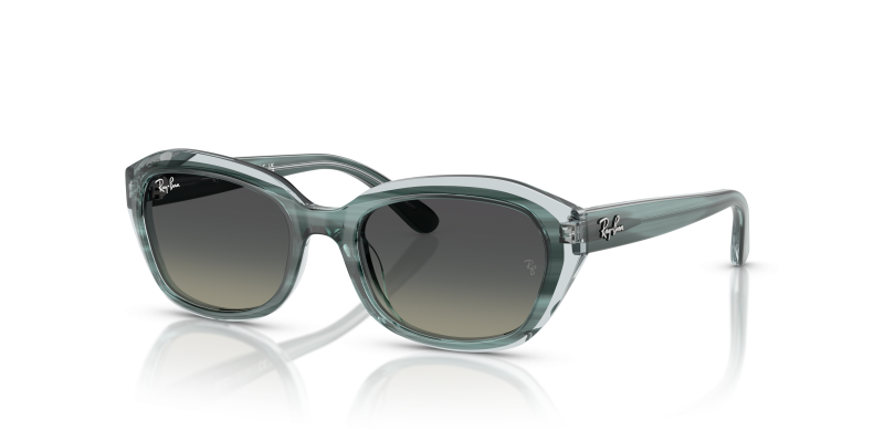 แว่นกันแดด Rayban RJ9081S-717511 Striped Green On Transparent Green Rayban RJ9081S-717511 ลายเส้นเขียว แว่นกันแดดเด็กทรงเรขาคณิต