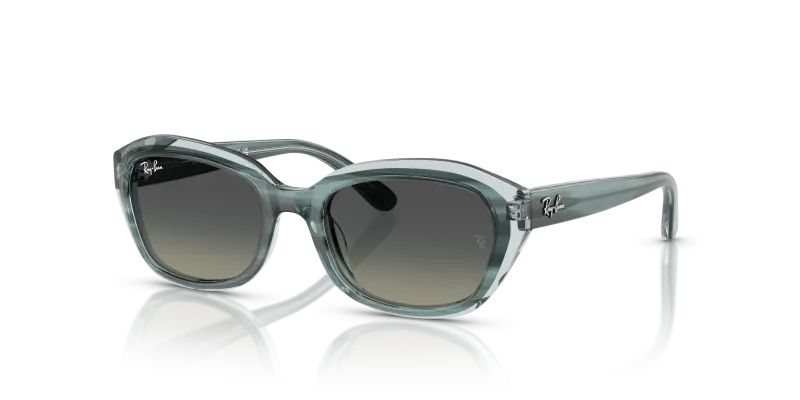 แว่นกันแดด Rayban RJ9081S-717511 Striped Green On Transparent Green Rayban RJ9081S-717511 ลายเส้นเขียว แว่นกันแดดเด็กทรงเรขาคณิต