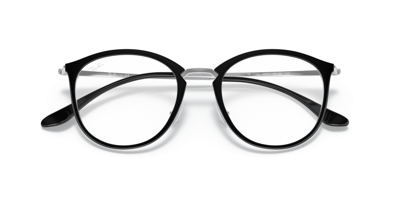 Rayban RX7140-5852 ดำพื้นโปร่งใส close-up ด้านหน้า