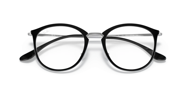 Rayban RX7140-5852 ดำพื้นโปร่งใส close-up ด้านหน้า