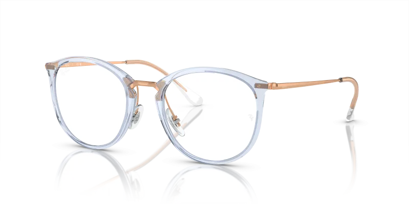 กรอบแว่นสายตา Rayban RX7140-8336 Transparent Light Blue Rayban RX7140-8336 ฟ้าอ่อนโปร่งใส แว่นสายตาทรงแฟนทอส สำหรับผู้หญิง