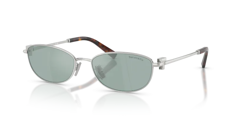 Tiffany & Co TF3115-600165 แว่นกันแดดเหล็กสีเงิน เลนส์มิเรอร์ฟ้าอ่อน สวมได้ทั้งสองเพศ