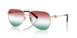 Tiffany & Co TF3116 6230EL แว่นกันแดดทรงนักบินโลหะทองอ่อน เลนส์ไล่ระดับเขียวบอร์กโดซ์ ผู้หญิง