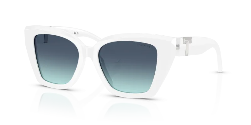 แว่นกันแดด Tiffany & Co TF4239U-83929S Bright White Azure Gradient Blue Tiffany & Co TF4239U 83929S แว่นกันแดดสีขาวสว่างเลนส์ไล่ระดับน้ำเงิน สำหรับผู้หญิง