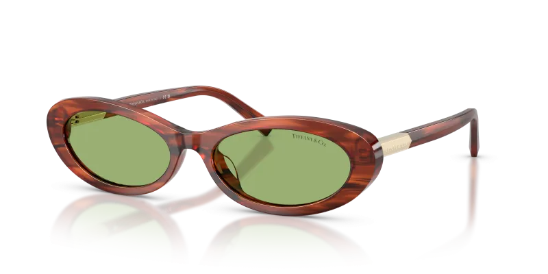 แว่นกันแดด Tiffany & Co TF4250-8440/2 Ruby Striped Havana Green Tiffany & Co TF4250 8440-2 แว่นกันแดดลายฮาวานาเส้นทับทิม สำหรับผู้หญิง