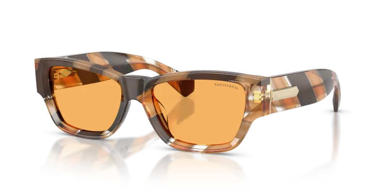 แว่นกันแดด Tiffany & Co TF4265U-845485 Geometric Brown Havana Yellow Tiffany & Co TF4265U 845485 แว่นกันแดดลายฮาวานาเรขาคณิตเลนส์เหลือง สำหรับผู้หญิง