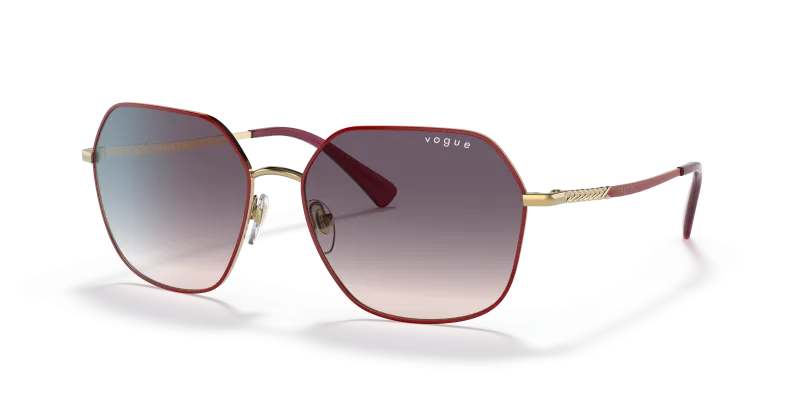 แว่นกันแดด Vogue VO4198S-280/36 Top Red/Gold Pink Gradient Dark Grey Vogue VO4198S 280/36 แว่นกันแดดทรงเรขาคณิตสีแดงทอง สำหรับผู้หญิง