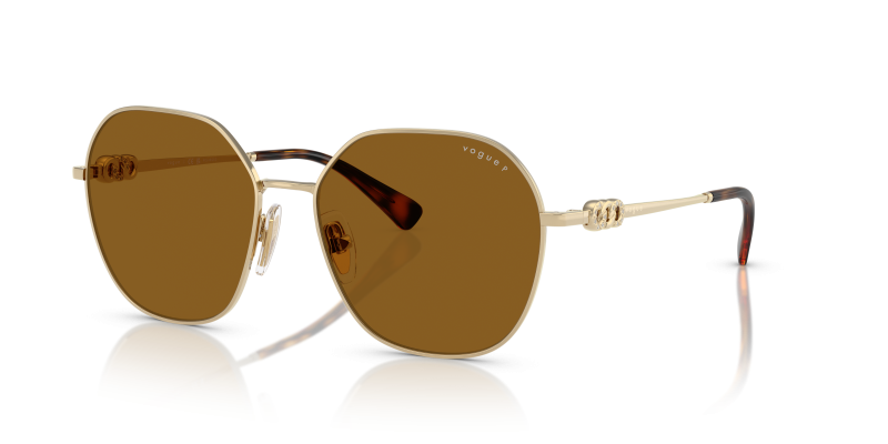 แว่นกันแดด Vogue VO4318SB-848/83 Pale Gold Dark Brown Polarized Vogue VO4318SB 848/83 แว่นกันแดดทรงเรขาคณิตทองอ่อนประดับคริสตัล สำหรับผู้หญิง