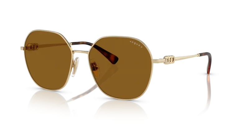 แว่นกันแดด Vogue VO4318SB-848/83 Pale Gold Dark Brown Polarized Vogue VO4318SB 848/83 แว่นกันแดดทรงเรขาคณิตทองอ่อนประดับคริสตัล สำหรับผู้หญิง