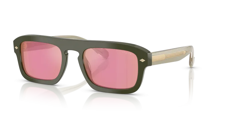 Vogue VO5620S 3217F6 แว่นกันแดดสีเขียวเต็มเลนส์มิเรอร์แดงชมพูเข้ม สำหรับผู้ชาย