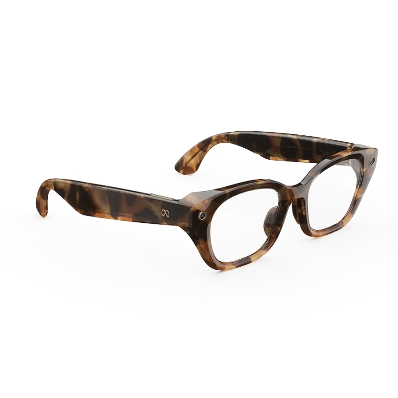 แว่น Meta Capri กรอบ Espresso Tortoise เลนส์ Clear มุมเฉียงขวา