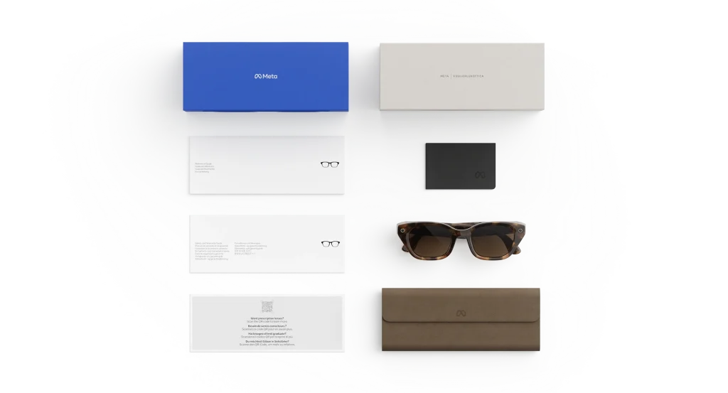 อุปกรณ์ในกล่อง แว่น Meta Capri กรอบ Espresso Tortoise เลนส์ Polarized Brown พร้อมเคสชาร์จ