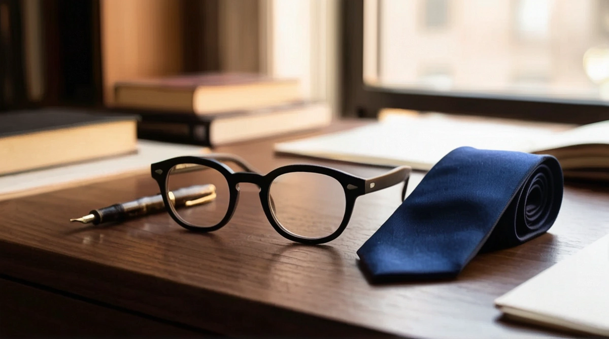 Moscot Lemtosh Matte Black แว่นทรงกลมบนโต๊ะไม้วอลนัต