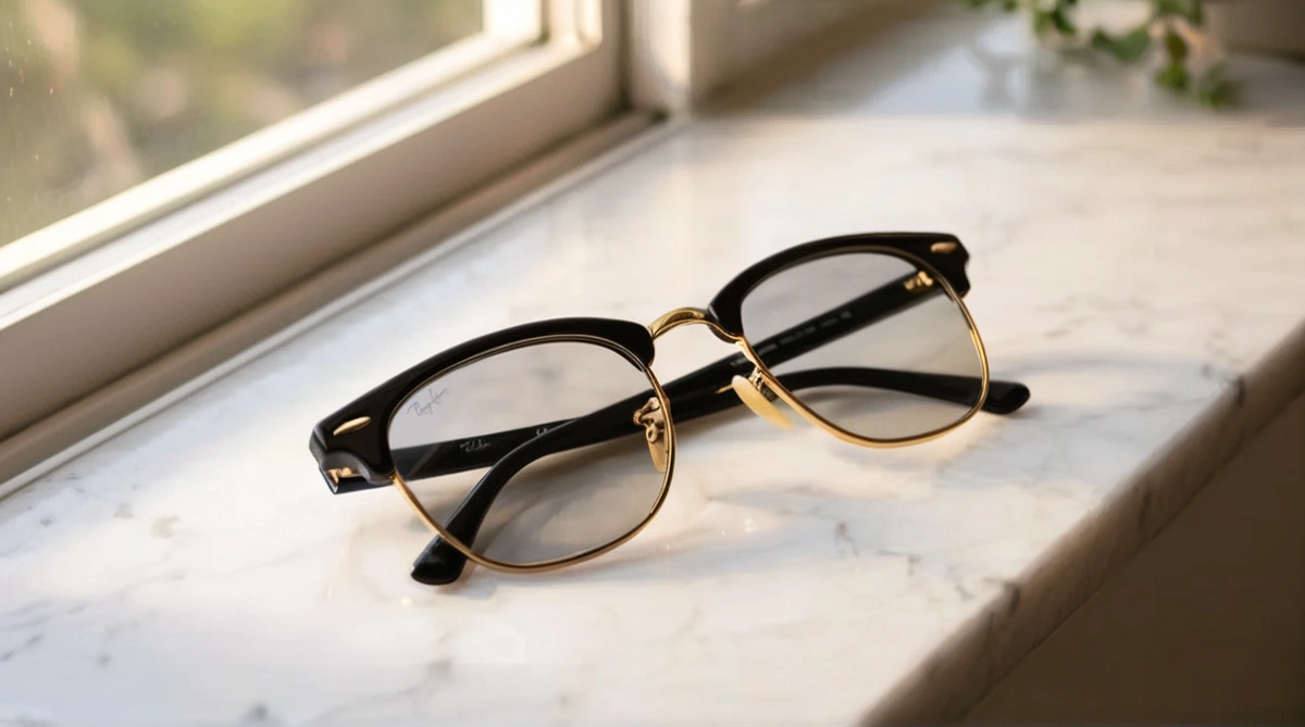 Rayban Clubmaster photochromic lenses on marble surface