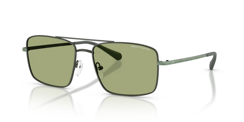แว่นกันแดด Armani Exchange AX2054S-612682 มุมเฉียง กรอบนักบินโลหะสีเขียวเข้มด้าน เลนส์สีเขียว สำหรับผู้ชาย