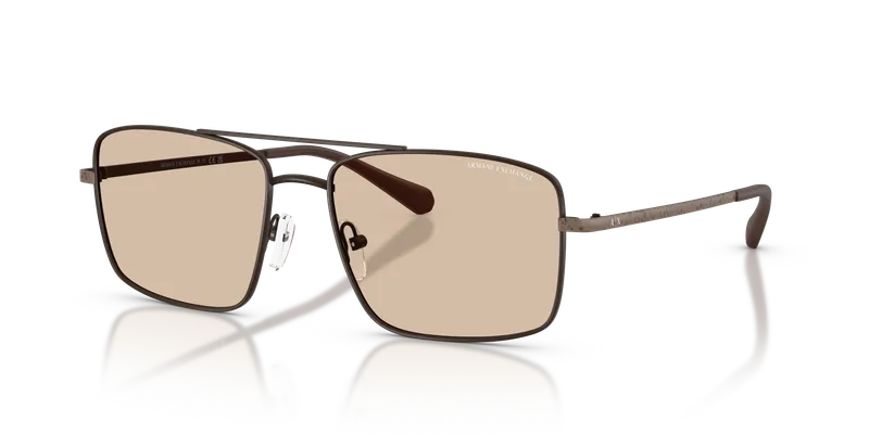แว่นกันแดด Armani Exchange AX2054S-612793 มุมเฉียง กรอบนักบินโลหะสีน้ำตาลเข้มด้าน เลนส์สีน้ำตาลอ่อน สำหรับผู้ชาย