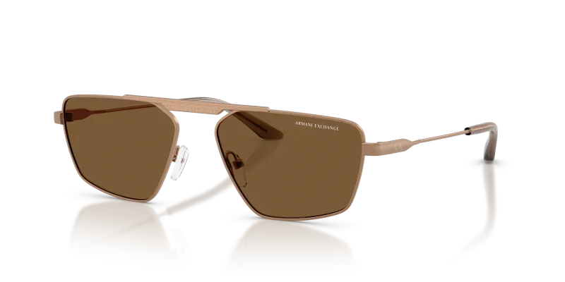 แว่นกันแดด Armani Exchange AX2059S-611473 Matte Rose Gold Brown แว่นกันแดด Armani Exchange AX2059S-611473 มุมเฉียง กรอบโลหะเต็มขอบสี Matte Rose Gold ผิวด้าน เลนส์สีน้ำตาล สำหรับทุกเพศ