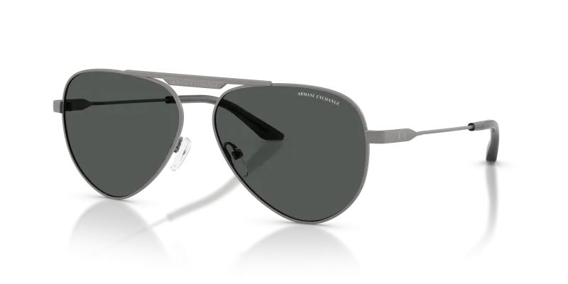 แว่นกันแดด Armani Exchange AX2060S-600387 มุมเฉียง ทรงนักบินสีกันเมทัลด้าน เลนส์สีเทาเข้ม สำหรับทั้งสองเพศ