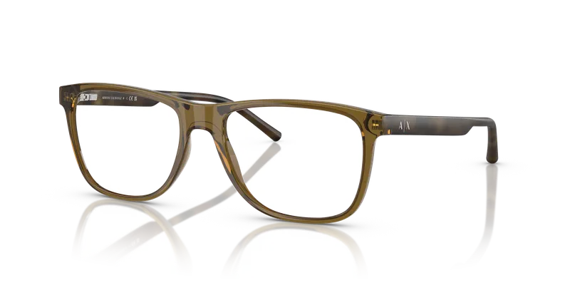 แว่นสายตา Armani Exchange AX3048F-8358 มุมเฉียง กรอบอะซิเตทสีเขียวใสมันเงาทรงหมอน สำหรับผู้ชาย