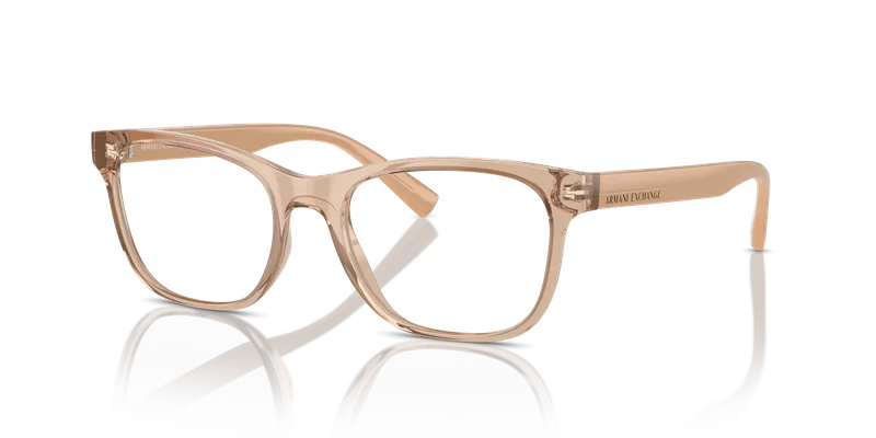 กรอบแว่นสายตา Armani Exchange AX3057F-8240 Shiny Transparent Tundra แว่นสายตา Armani Exchange AX3057F-8240 มุมเฉียง กรอบทรงหมอนสีทุนดราโปร่งใสประกาย สำหรับผู้หญิง