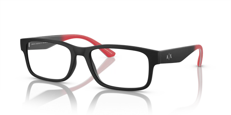 แว่นสายตา Armani Exchange AX3106F-8078 มุมเฉียง กรอบอะซิเตทสีดำด้านทรงสี่เหลี่ยม สำหรับผู้ชาย
