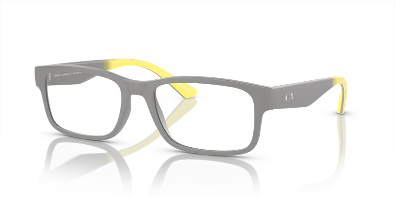 แว่นสายตา Armani Exchange AX3106F-8180 มุมเฉียง กรอบอะซิเตทสีเทาด้านทรงสี่เหลี่ยม สำหรับผู้ชาย