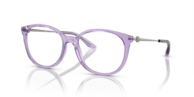 แว่นสายตา Armani Exchange AX3109F-8236 มุมเฉียง กรอบตาแมวสีม่วงโปร่งใสประกาย สำหรับผู้หญิง