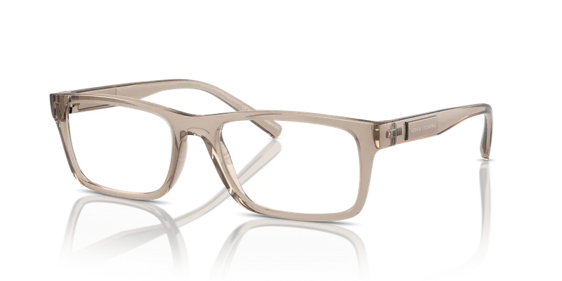 แว่นสายตา Armani Exchange AX3115F-8344 มุมเฉียง กรอบสี่เหลี่ยมผืนผ้าสีน้ำตาลโปร่งใสประกาย สำหรับผู้ชาย