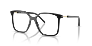 แว่นสายตา Armani Exchange AX3132F-8178 มุมเฉียง กรอบอะซิเตททรงเรขาคณิตสีดำประกายขัดเงาเต็มขอบ ก้านโลหะสีทองอ่อน สำหรับผู้หญิง