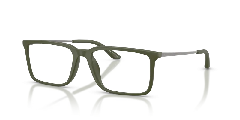 กรอบแว่นสายตา Armani Exchange AX3141U-8301 Matte Green แว่นสายตา Armani Exchange AX3141U-8301 มุมเฉียง หน้ากรอบสีเขียวด้าน ขาแว่นโลหะสีกันเมทัลด้าน เต็มขอบ สำหรับผู้ชาย