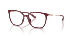 แว่นสายตา Armani Exchange AX3142U-8387 มุมเฉียง ทรงเรขาคณิตสีบอร์โดประกาย ขาแว่นสีทองชมพูประกาย สำหรับผู้หญิง