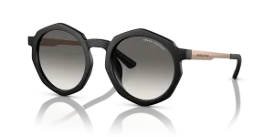 แว่นกันแดด Armani Exchange AX4132SU-815811 มุมเฉียง กรอบทรงเรขาคณิตสีดำด้าน ขาโลหะทองชมพูประกาย เลนส์เทาไล่ระดับ สำหรับผู้หญิง