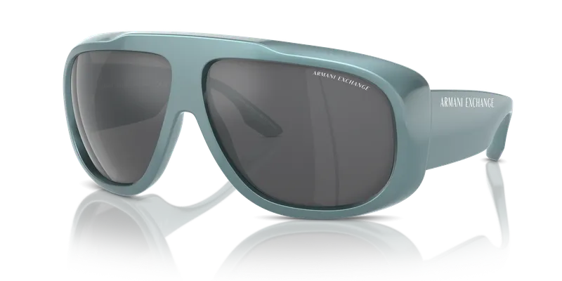 แว่นกันแดด Armani Exchange AX4143SU-83526G มุมเฉียง ทรงนักบินสีฟ้าอ่อนเทาเมทัลลิก เลนส์สีเทามิเรอร์เงิน สำหรับผู้ชาย