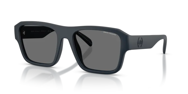 แว่นกันแดด Armani Exchange AX4154SU-837187 มุมเฉียง กรอบสี่เหลี่ยมจัตุรัสสีโอปอลน้ำเงินด้านเต็มขอบ เลนส์สีเทา สำหรับผู้ชาย