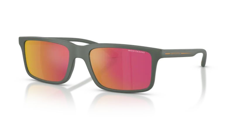 แว่นกันแดด Armani Exchange AX4157SU-83776Q มุมเฉียง เขียวเข้มด้านทรงสี่เหลี่ยม เลนส์ส้มมิเรอร์ สำหรับผู้ชาย