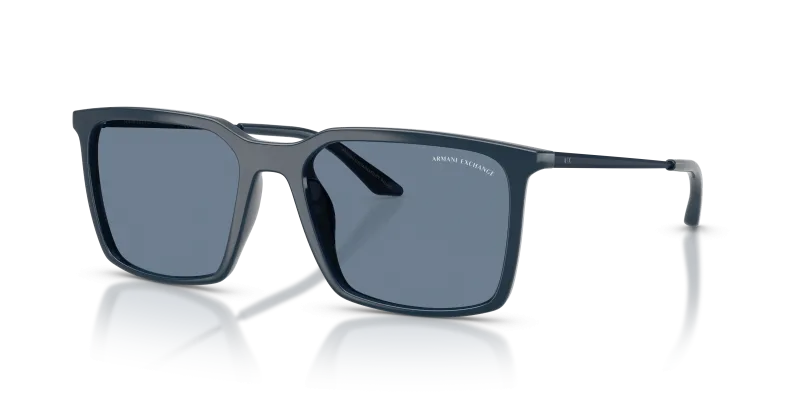 แว่นกันแดด Armani Exchange AX4170SU-84062V Shiny Blue Dark Blue Polarized แว่นกันแดด Armani Exchange AX4170SU-84062V มุมเฉียง กรอบสี่เหลี่ยมจัตุรัสสีน้ำเงินประกาย เลนส์โพลาไรซ์สีน้ำเงินเข้ม สำหรับผู้ชาย