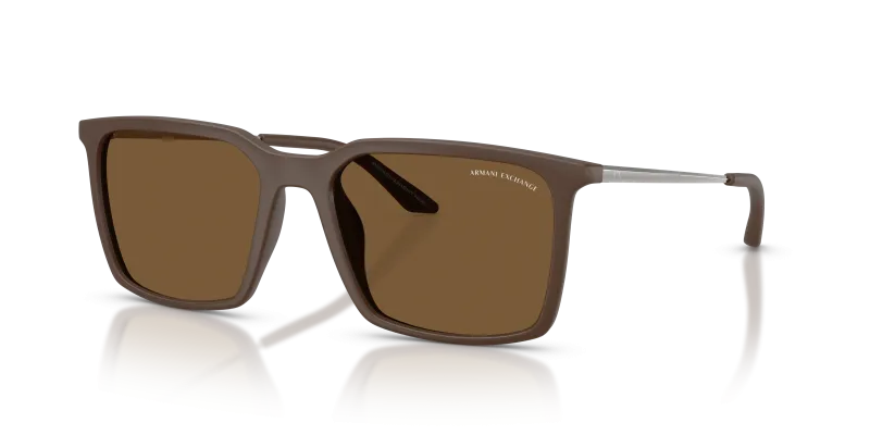 แว่นกันแดด Armani Exchange AX4170SU-840873 มุมเฉียง ทรงสี่เหลี่ยมจัตุรัสสีน้ำตาลด้าน ขาแว่นสีกันเมทัลประกาย เลนส์สีน้ำตาล สำหรับผู้ชาย